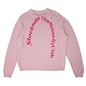 Stockholm Surfboard Club Cotton Linen Sweater Pink Logo Crewneck Mens L